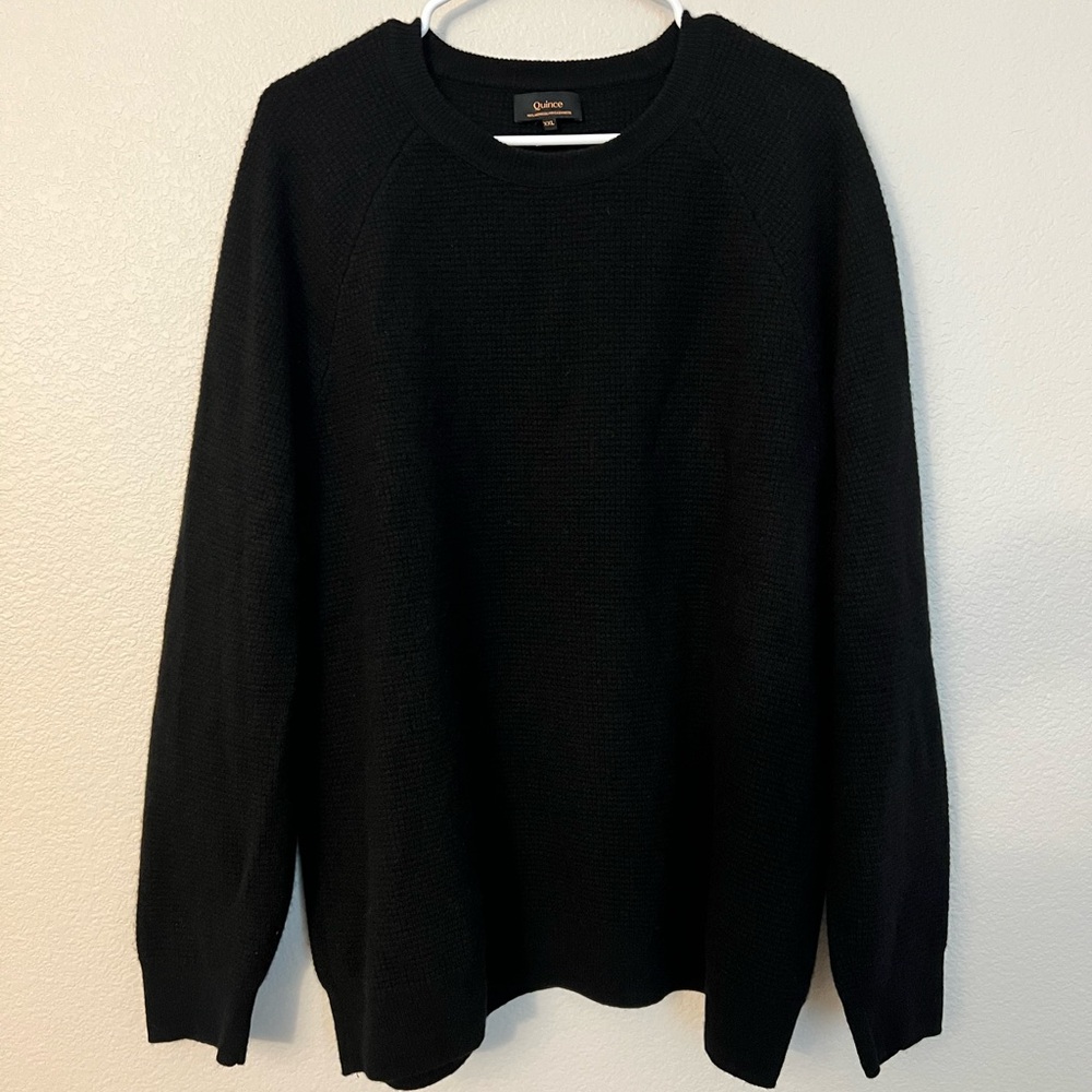 Quince Men's Black Mongolian Cashmere Waffle Sweatshirt | Size XXL